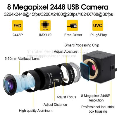 8MP USB Webcam Varifocal Lens High Speed Indurstrial Camera