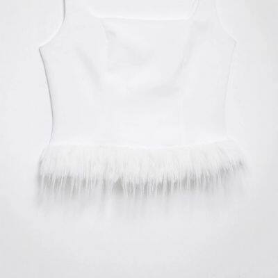 New style European and American style solid color feather trim stretchy bodycon halter top