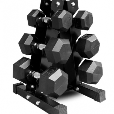 Hexagonales Hantel-Set mit 3-Ebenen-Regal, 2,5 kg, 5 kg und 7,5 kg Gummi-Hexagonhanteln