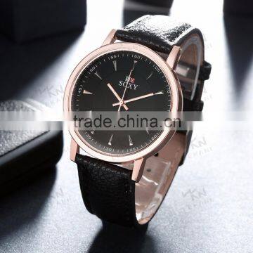 Cheap economic quartz black watch leather