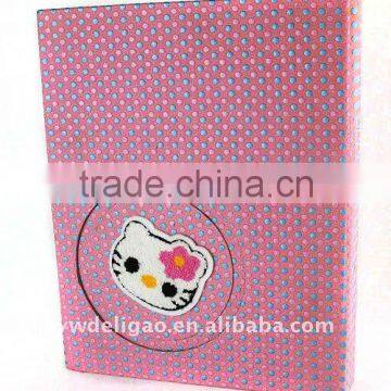 Kitty and Colored Dots Decorated Flocking Cloth Wrapping Ring Binder Desktop File Folder for Office Stationery Cardboard