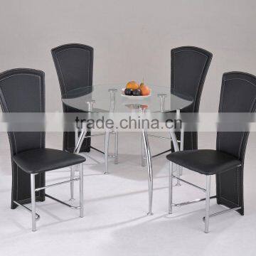 Glass Round Dining table Set with black rectangle chairs