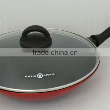 28cm Die Cast Aluminium Wok with Tempered Glass Lid