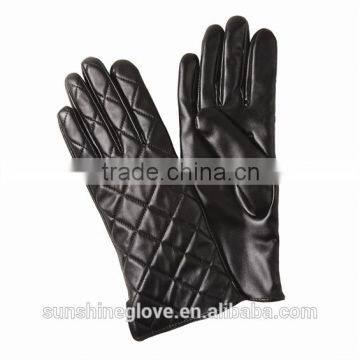 check embossed vegan black synthetic leather gloves