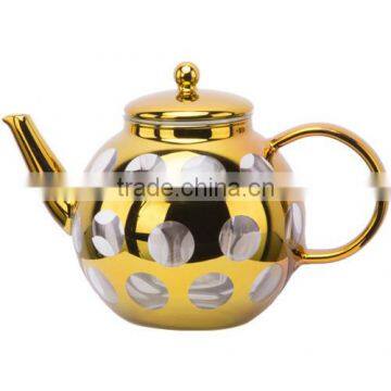 Maxlong Borosilicate glass tea pot with plating gold, 1750ml.