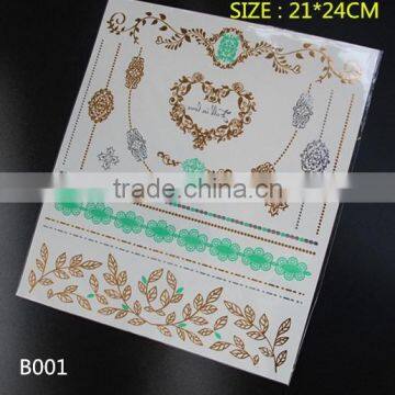 Big size 21*24CM New India flash body tattoo gold tattoo, metallic temporary tattoo