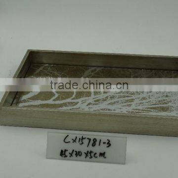 Decorative Painted Rectangle Wooden Glass Mirror Tray