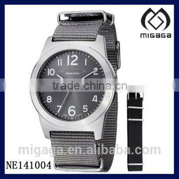 grey nylon fabric strap japanese quartz movement wristwatch for men