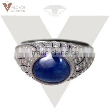 2015 New Fashion Pave Diamond Blue Sapphire Ring 925 Sterling Silver Jewelry