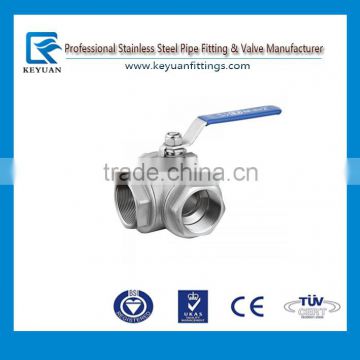 CF8/CF8M stainless steel 3 way T port ball valve with bsp female thread