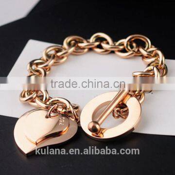 Wholesale stainless steel stretch charm bracelet Love heart Bracelet with T clasp 9310