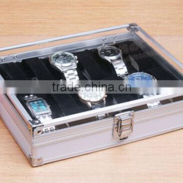 Clear acrylic top aluminum case for 12 watch, aluminum wristwatch case ZYD-BX92715