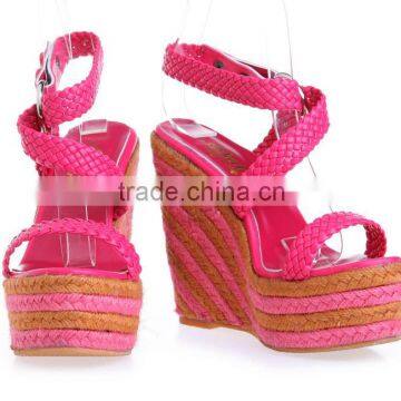 Woven wedged peep toe hills with rose linen big size