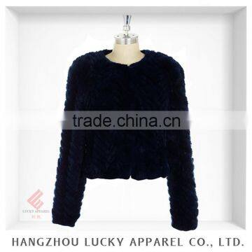 lady women fashion knitted rabbitl fur coat LK15079 navy