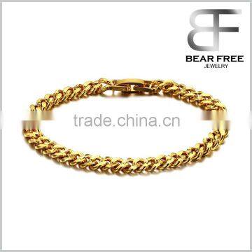 Yellow Gold Plated Cuban Curb Chain Link Bracelet Hiphop Style Copper Bracelets Designs for Men