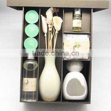 Aroma Diffuser Set with Ceramic Candle Holder and Fragrance Oil and Rattan Stick and Diffuser Ceramic Jar