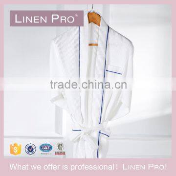 LinenPro Eliya Custom Made Kimono Waffle Weave Bath Robe Thin Cotton White Wholesale Bathrobe for High End Hotel