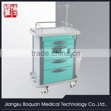 multi-function five drawers plastic-steel columns with IV stand medium size ABS medicial trolley
