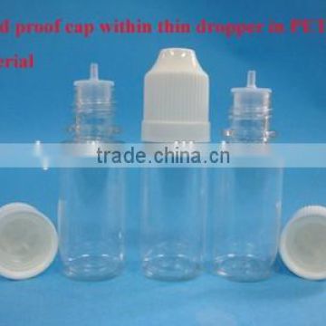 Plastic clear PET e-liquid oil dropper bottle,smoke oil dropper bottle with childproof cap