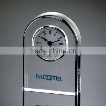 Logo Customized Arched Design Crystal Clock Gifts for Corporate Souvenir