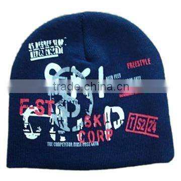 100% acrylic yarn printing beanie cap acrylic beanie winter beanie