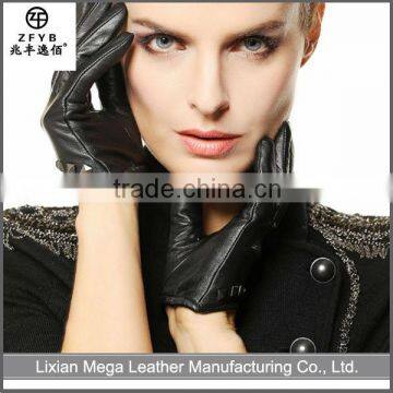 Women's Wholesale Fashion Gress sheepskin short Leather Hand Gloves With Stups