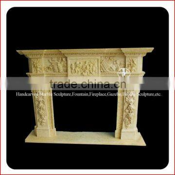 Yellow Carved Stone Indoor Bioethanol Fireplace