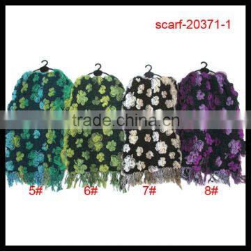 Colorful floral pom pom scarf