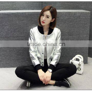 Wholesale Real Sheepskin Leather Jackets Metallic Color Metallic Baseball Uniform photo-2