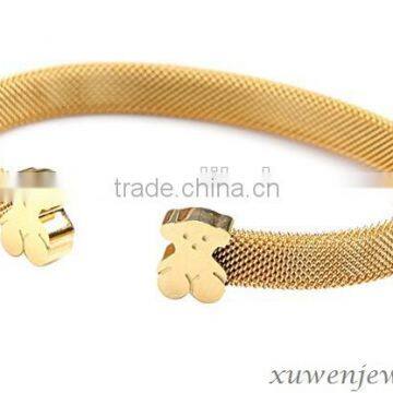 IPG gold color stainless steel mesh bracelet with bear cap