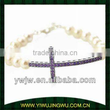 2013 fashion design pearl bracelet with cross