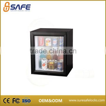 New absorption hotel lockable soft drink fridge with glass door