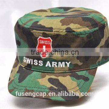 custom embroidered logo camo cotton military hat flat top hat