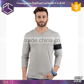 Plain blank popular v-neck mens tri blend long sleeves t-shirt