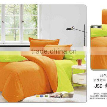 plain double color duvet cover,orange and green, new design elegant reactive printing bedding set,thick microfiber bed sheet set