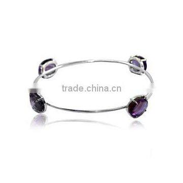 Pronge setting Amethyst gemstone sterling silver bangle