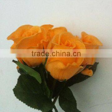 soft touch 6 heads light peach rose bud bouquet,PU 6 heads blue rose bud bouquet for wedding decoration