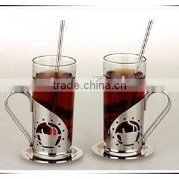 Stainless steel and glass irish cup set