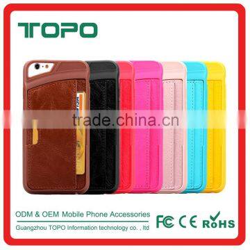 Support Leather Wallet with card in back for iphone 6 6s plus tpu pc mobile phone case
