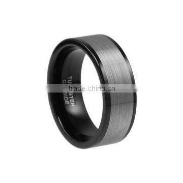 Black Tungsten Ring Matte Brushed Finish Grooved Comfort-Fit Polished 8mm Men's Wedding Band