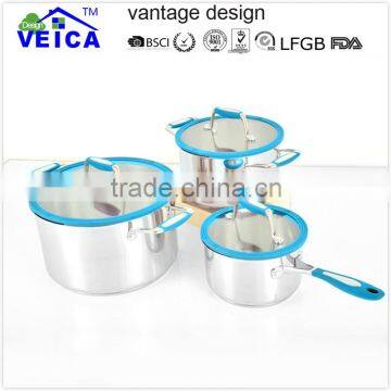 Vantage design- High quality 16cm/20cm/24cm cookware set with impact bonding bottom and silicone handle/saucepan and casserole