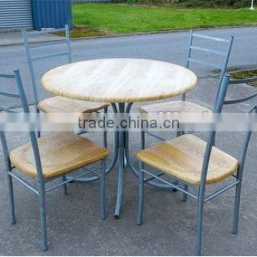 ROUND TABLE AND 4 CHAIRS METAL FRAMED WOOD FURNITURE