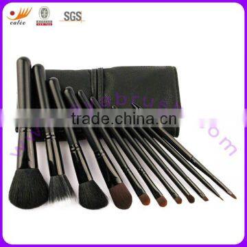 12pcs Animal hair& Synthetic hair Wood Handle Travel Cosmetic Brush Set with Case