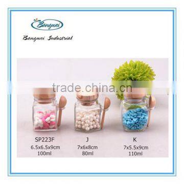 glass spice jar with wooden lid and spoon