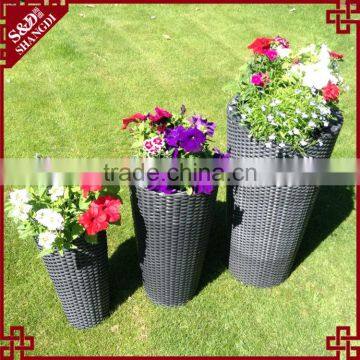 Set of 3 stackable outdoor large size waterproof plastic rattan garden flower pot