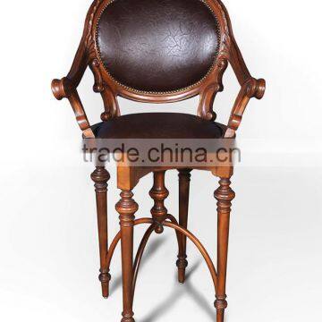 American style antique solid wood frame leather bar chair