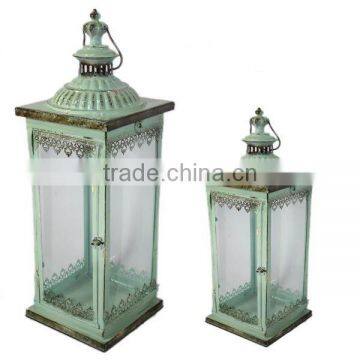 Vintage Metal Candle Lantern Distressed Garden Lantern Set of 2