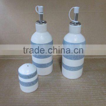 Round Ceramic oil olive vinegar bottle set with stripe pattern