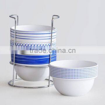 4pcs Stackable Ceramic Bowl With Iron Rack & Decal Printing,cups photo-4