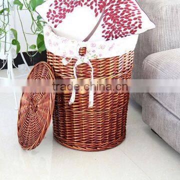 100%handmade with cover brown wicker laundry basket